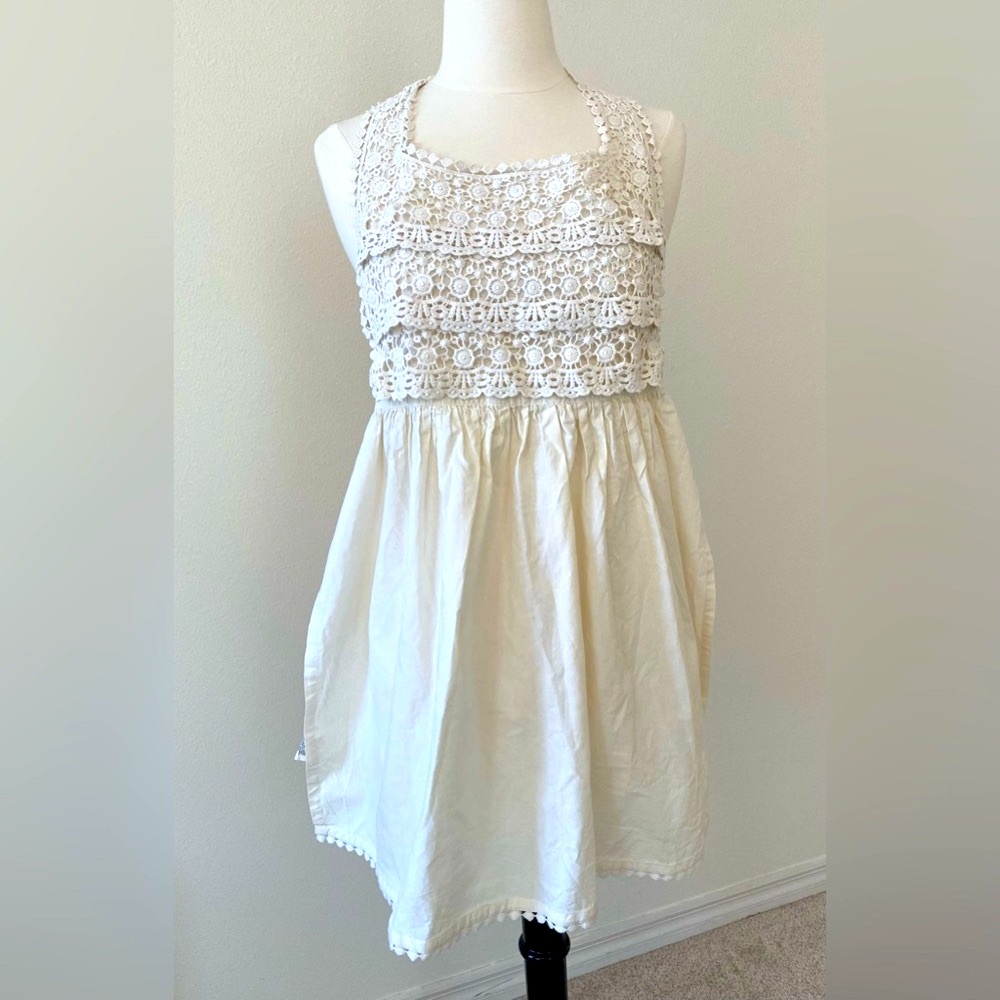 Anthropologie Lace Halter Apron, in Cream, One Size